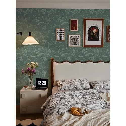 Heroad Sage Green Peel and Stick Wallpaper Boho Floral Contact Paper for Cabinets Waterproof Leaf Removable Wallpaper Self Adhesive Decorative Wall Paper for Bedroom Bathroom Walls 17.3''x78.7''