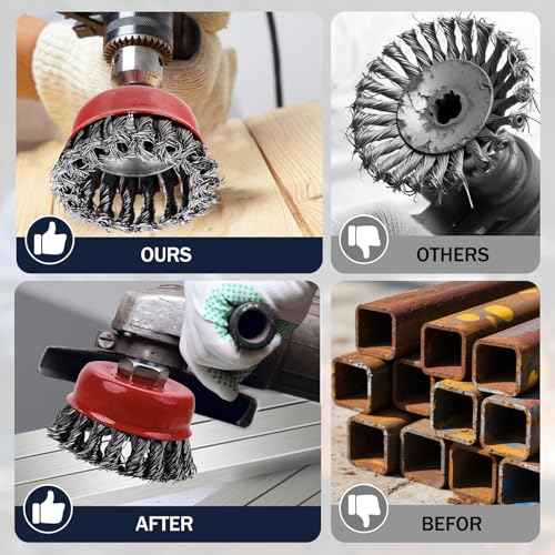 2 Pcs 2.5 inch Wire Cup Brush for 4 1/2 Angle Grinder, Wire Wheel for Angle Grinder, Wire Wheel Cup Brush for Grinders, 5/8" -11 Threaded, for Heavy Cleaning Rust, 0.020" Carbon Steel