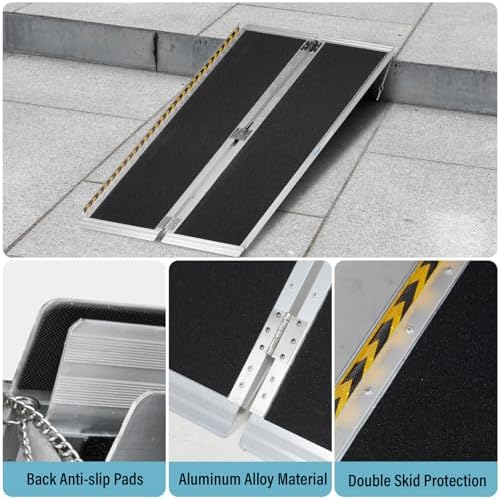 MOTORHOT 3ft Wheelchair Ramp, 600 lbs Capacity Portable Non-Slip Aluminum Folding Handicap Home Steps Scooter Door Threshold Ramp for 3-9 inch Step, 28in Wide, Black