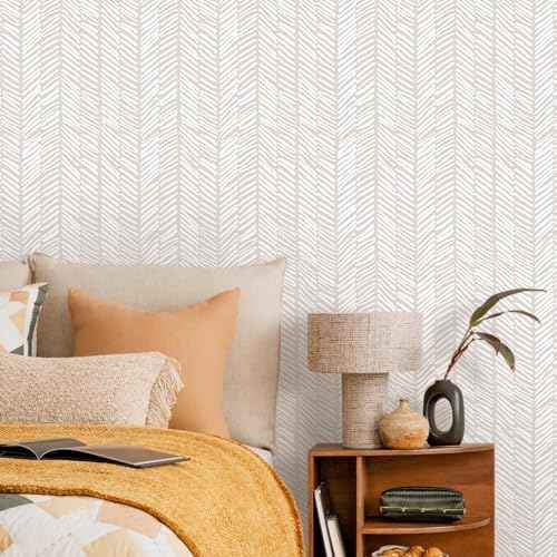 MelunMer 118" L 17.3" WBeige Modern Peel and Stick Wallpaper Boho Contact Paper for Cabinets Beige Stripe Contact Paper Line Self-Adhesive Removable Wallpaper for Bathroom Bedroom Liner Easy to Use