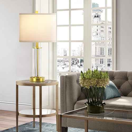 Modern Table Lamps for Bedrooms Set of 2, 22.8" Gold Glass End Table Lamps for Living Room with 3-Color Temperature, White Shade Bedside Nightstand Lamps, None-fillable
