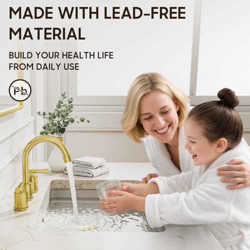 Phiestina Brushed Gold Widespread 8 Inch Bathroom Faucet£¬3 Holes 2 Handles Modern Bathroom Sink Faucet with Metal Pop-Up Drain & Water Supply Line,WFZY01-BG