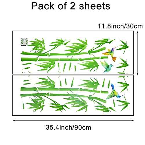 Bamboo Forest Wall Art Decal Nature Green Plant with Flying Birds Wall Stickers 36x34inch Removable Vinyl Wall Mural for Living Room Bedroom Classroom Office Decoration