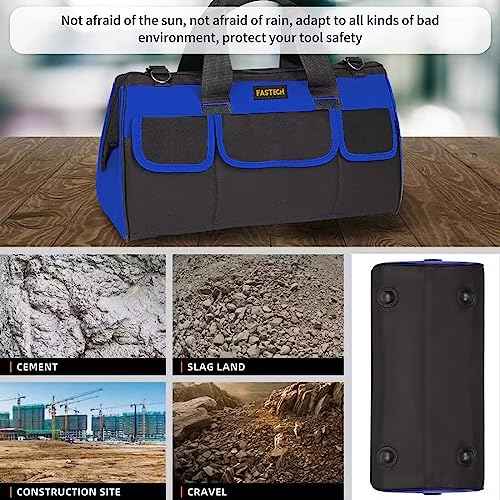 FASTECH 20 Inch Heavy Duty Tool Bag with Wide Mouth for Tool Storage,Carrier and Organizer,Tool Bag for Men/Women, Wide Mouth Tool Bag with Inside Pockets (20 Inch)