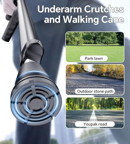 Adjustable Aluminum Walking Cane & Underarm Crutches with Pads and Handgrips, for Adults 150-190cm Tall