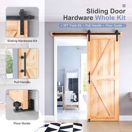 EaseLife 4 FT Sliding Barn Door Track and Handle Hardware Kit,Basic J Pulley, Slide Smoothly Quietly,Easy Install (4FT Track Kit for 24" Wide Single Door)