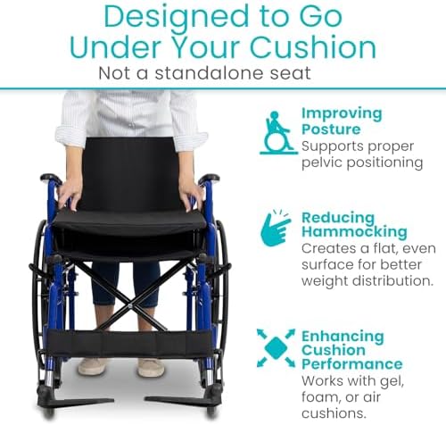 Vive Solid Wheelchair Seat Insert – Firm Non-Slip Water Resistant Wipe Clean, Sturdy Wheel Chair Cushion Board - Eliminates Hammocking & Sagging - Improves Posture