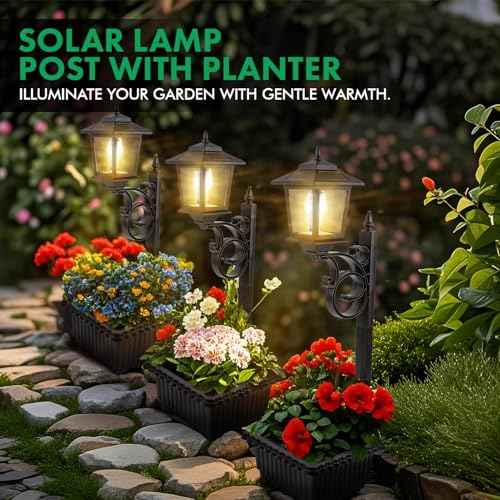 2 Pack Solar Lamp Post Light with Planter, 2 in 1 Outdoor Flower Pots, 3000K Solar Lamps Outdoor Waterproof, Wall Mount or Freestanding for Garden, Patio, Yard, Front Porch(Flowers not Included)