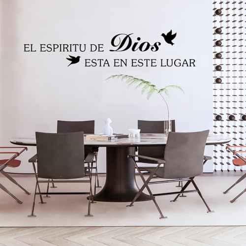 Bible Verses Wall Decor Stickers, Inspirational Spanish Biblical Quotes Christian Wall Decal, Black Scripture Art Sticker for Living Room Bedroom Churches, EL ESPIRITU DE DIOS ESTA