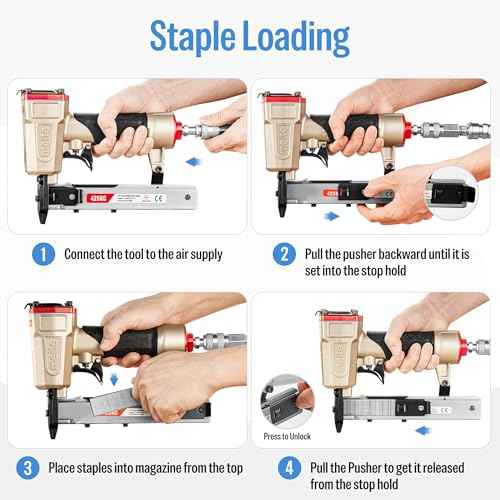 meite 425KC Narrow Crown Stapler, Fits 18 Gauge 1/4" Crown 1/2" to 1" Staples, with Safety Trigger, Heavy Duty Staple Gun for Wood, Furniture, Fabric, Leather, DIY & Professional Use