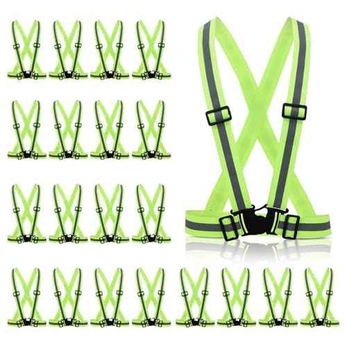 cobee 20 Pcs High Visibility Reflective Vests, Adjustable Safety Vests with Quick Release Buckle Bright Yellow Reflector for Running Cycling Construction