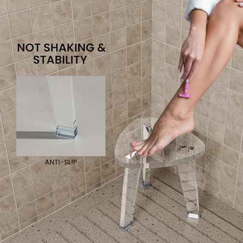 Acrylic Corner Shower Stool for Shaving Legs 11.65" D X 11.94" W X 12.2" H, Heavy Duty Shower Foot Rest, for Inside Shower, Waterproof Non-Slip