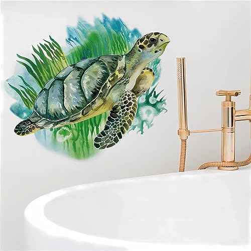 Green Sea Turtle Wall Stickers, sacinora Marine Animal Seaweed Wall Decals Removable Vinyl Peel and Stick for Living Room Bedroom Bathroom Sofa TV Background Art Decorations