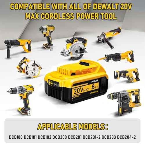 POWLAND 2-Pack 8000mAh 20V Max Replacement Battery for DeWalt DCB200, DCB205, DCB206, DCB207 ? Compatible with DeWalt 20V Cordless Power Tools & Chargers (High-Capacity, Long-Lasting)
