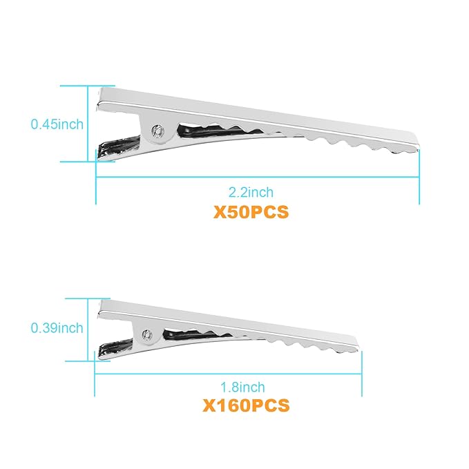 Alligator Hair Clips, 210 PCS Single Prong Metal Clips for Hair Bows and Crafts - Silver Flat Gator Clips in Bulk DIY Supplies for Accessory Making (1.8 Inch & 2.2 Inch) Aisuly
