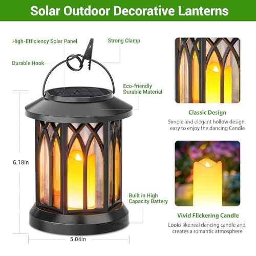 KOOPER 4 Pack Solar Lantern Outdoor Lights, Hanging Solar Lanterns Outdoor Waterproof, Lanterns Decorative Outdoor LED Flickering Flameless Candle Mission Lights for Yard Table Garden (Black)