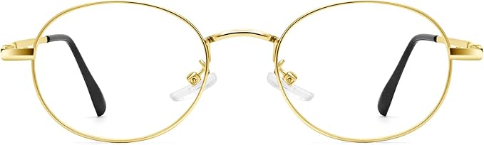 Dollger Oval Blue Light Glasses for Women Retro Anti Bluelight Blocker Glasses Men for Computer Small Metal Frame Eyeglasses