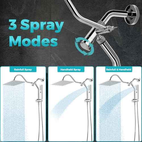 Shower Head, 12" Luxurious All Metal Rectangular Rain Shower Head with Handheld, High Pressure Rainfall Shower Heads wih Extension Arm Wide Dual Showerhead with Spray Combo Bathroom Accessories Chrome