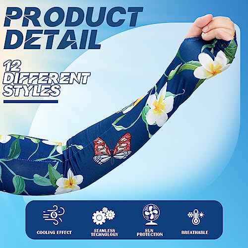 12 Pairs Women Farmers Sleeves UV Sun Protection Arm Sleeves for Cooling Cover Gardening Sports 21inch