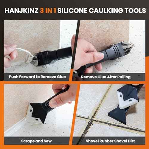 3 in 1 Silicone Caulking Tools£¨Stainless Steelhead), 12pack, Caulk Remover Tool Kit with Replace Silicone Padsgood Pads and Caulk Finishing Tools, Caulking Tool Kit for Kitchen, Bathroom