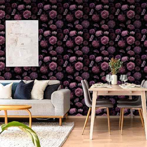 Dark Floral Peony Wallpaper Contact Paper for Cabinets and Drawers Renter Friendly Removable Gothic Waterproof Self Adhesive Botanical Vintage Thick Vinyl Bathroom Flower Walpaper 17.7"x 70.8"