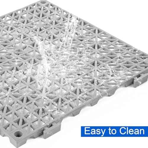 MYFAMIREA Modular Interlocking Cushion 24 Pack 11.8" x 11.8" Rubber Floor Tiles Non-Slip Splicing Drainage Mats for Deck, Pool, Outdoor Shower, Patio, Balcony, Indoor Bathroom, Kitchen, Yard (Gary)