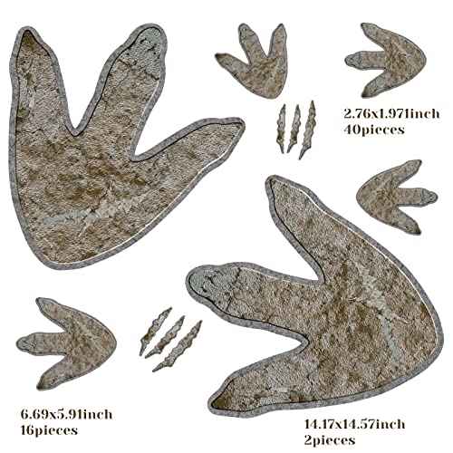 66 Pcs Dinosaur Footprints Decor Floor Decals Peel and Stick Dinosaur Track Stickers Removable Tracks Wall Decals Vinyl Footprints Wall Decal for Room Nursery Bedroom Home, 3 Sizes