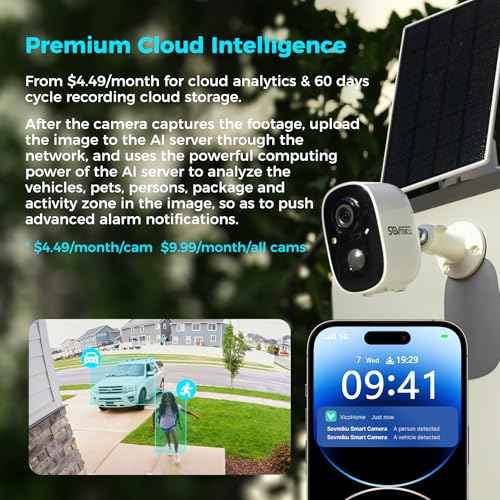 SOVMIKU CG6 Best Solar Security Camera Wireless Outdoor, Battery Powered Cam, Easy to Setup,PIR Motion Detection, Two Way Audio, Audible Flashlight Siren,2.4GHz Wi-Fi, Color Night Vision, SD Slot