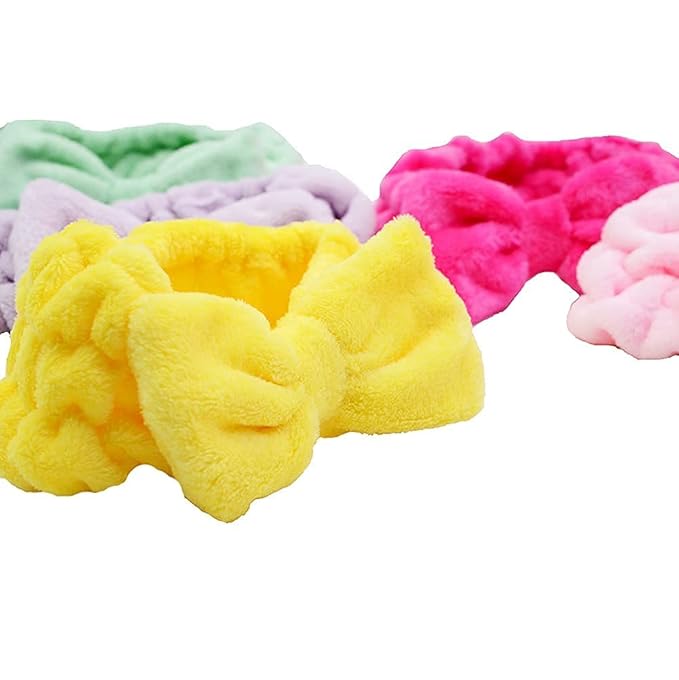 Chloven 7 Pcs Microfiber Bowtie Oversized Headbands Facial Makeup Headband Large Cosmetic Bowknot Hairlace Adjustable Elastic HairBand for Girls Women（Wide + Narrow style）