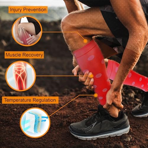 Doc Miller Calf Compression Sleeve – Footless Socks for Women & Men, 20-30mmHg, Shin Splint & Leg Cramp Support, Varicose Veins, Knee High, 1 Pair, Polka Dot