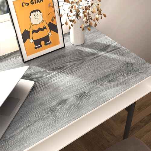 Stickyart Thick Grey Wood Cabinet Wallpaper Wood Grain Contact Paper Peel and Stick Vintage Wallpaper Self Adhesive Removable Gray Wood Paper for Countertops Cabinets Drawers Closet Shelves 12"x80"