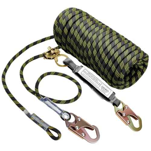 Vertical Lifeline Assembly 25FT, Polyester Rope Harness Safety with Two Grab Snap Hooks Shock Absorber, Fall Protection Safety Rope for Roofing Work, ANSI Compliant