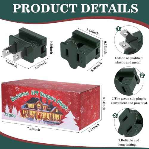 72 Pack Male and Female Vampire Plugs SPT 1 Christmas Light Connector Green Zip Cord Gilbert Slip Plug Electrical Light Adapter Extension Cord Ends Pack for Halloween Christmas Holiday Party