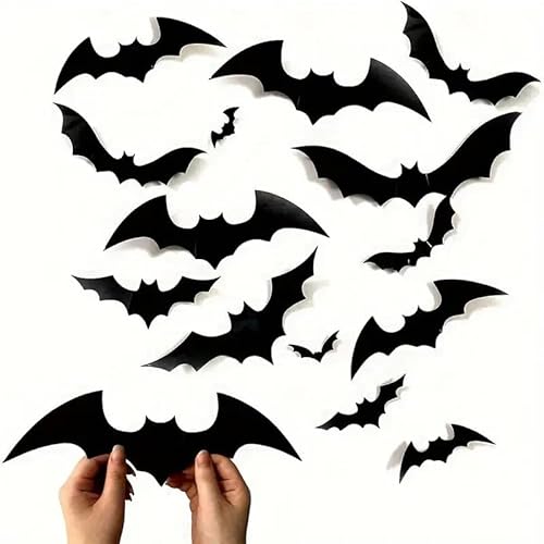 Boolavard 124pcs 3D Black Bat Wall Decals - Spooky Halloween Decor for Bars & Rooms, Perfect for Parties & Festive Creepy Props