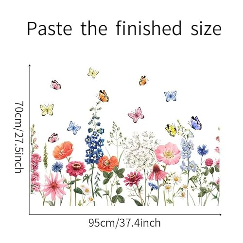 Wildflower Wall Decals Daisy Wildflower Grass Butterflies Wall Stcikers for Girls Bedroom, Living Room, Kids Room Wall Decor