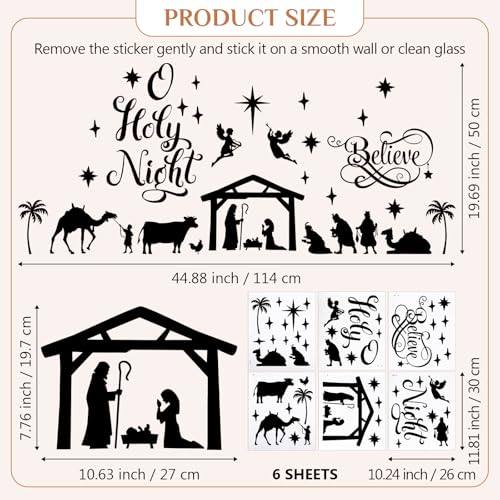 Chinco Large Christmas Nativity Scene Wall Decor Stickers Nativity Vinyl Wall Decal Christmas Decorations Religious Wall Murals Modern for Xmas Room Decor, Black (O Holy Night)