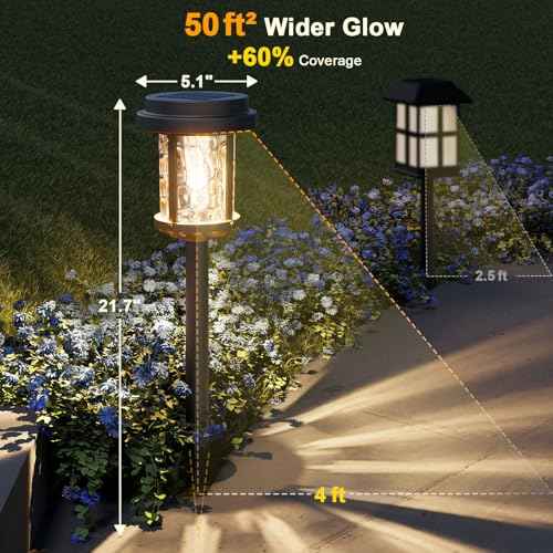 XMCOSY+ Solar Pathway Lights, Dual-Tone Solar Lights Outdoor Waterproof IP65, 20 LM LED Bright Glass Outside Light for Garden Path Yard Walkway Driveway (?Black & Brown)