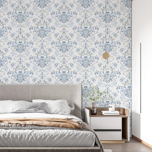 Wallpaper Peel and Stick Wallpaper for Home Decoration Kitchen Blue Wild Flower Removable Vinyl Self Adhesive Shelf Paper & Drawer Liner Roll House, Workshop & Office 17.3" x 118" TH8098-3