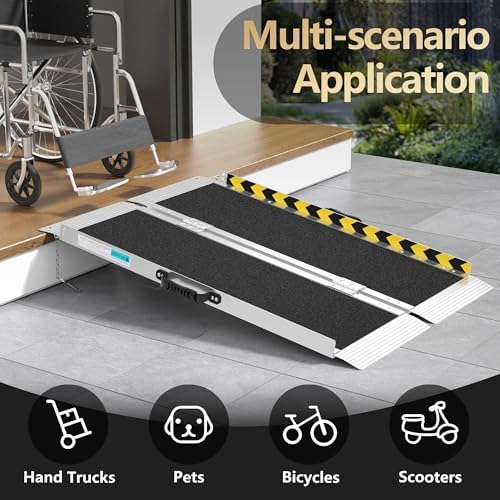 3FT Portable Wheelchair Ramp, Non-Slip Aluminum Folding Handicap Ramp, Ramps for Wheelchairs for Home with Handle, Wheelchair Ramps for Home Steps/Stairs/Threshold/Doorways/Scooter, 600LBS Capacity