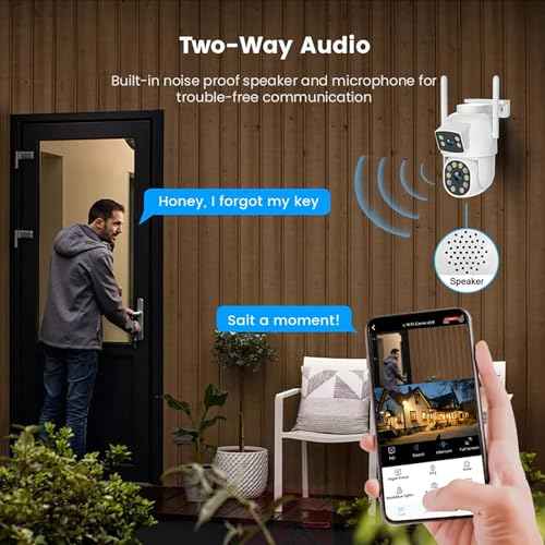 2K Dual Lens Outdoor Security Camera, 360¡Æ View Pan/Tilt 2.4G WiFi Wireless Linkage Cameras for Home Security, Home Surveillance Camera with Auto Tracking, Color Night Vision, Two-Way Audio