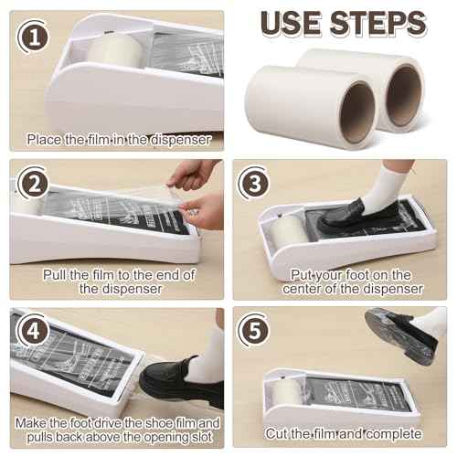Maitys 2 Pack Floor Protection Film Refill Rolls for Shoe Cover Dispenser 328ft Disposable Shoe Film Transparent Adhesive PE Slip-resistant Dispenser Disposable for Automatic 400 Uses, Fits All Sizes