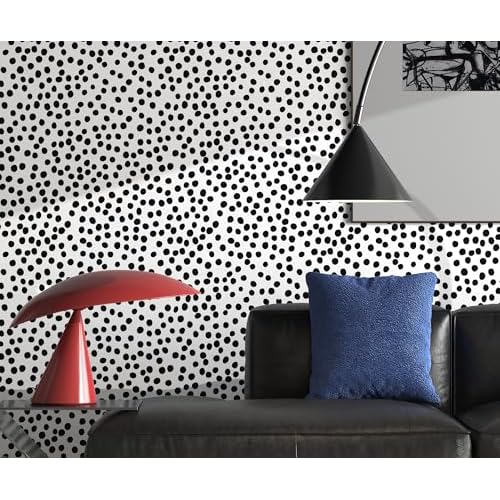 Modern Peel and Stick Wallpaper 17.3" x 78.8" Self Adhesive Wallpaper Black and White Contact Paper Polka Dot Removable Wall paper Decorative for Bedroom Bathroom Cabinets and Countertops Vinyl Roll