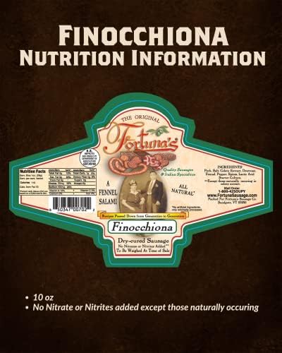 Fortuna's Finocchiona Dry Salami - Nitrate-Free Artisanal Charcuterie with Natural Fennel - Gluten-Free and Ideal for Keto Diets - Delicious Flavor and Texture for Snacking or Cooking, 2 Sticks, 10oz each