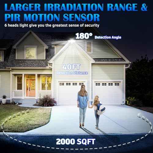 Solar Motion Sensor Flood Lights Outdoor - 496LEDs 3500LM 3 Lighting Modes 3 Levels Brightness, 6 Heads 360¡Æ Illumination, IP65 Solar Security Lights,for Porch Yard Patio Garage(2 Packs)