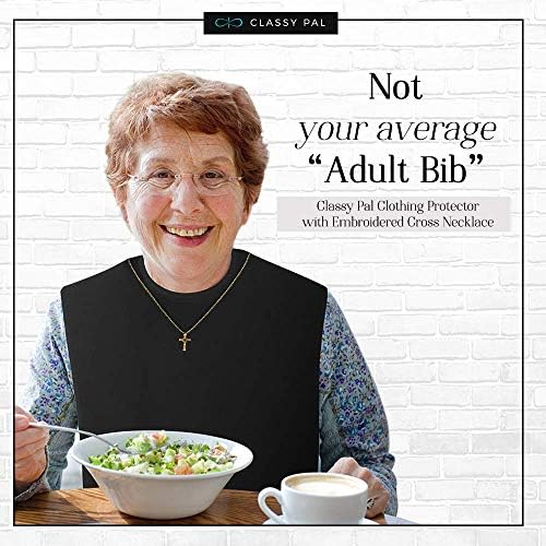 Adult Bibs for Women, Dress ‘n Dine™ Clothing Protectors for Eating, Senior Adult Bib Terry Cloth Crumb Catcher, Embroidered Design, Waterproof, Reusable, Washable (Gold Cross)