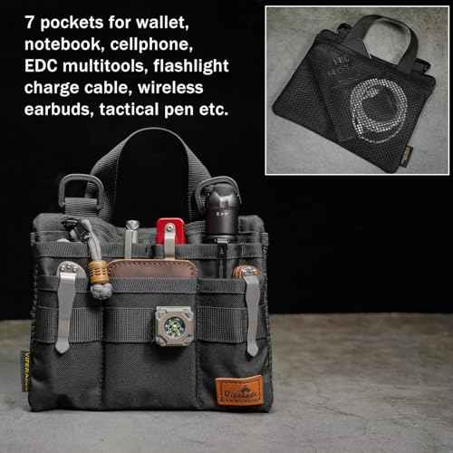 VIPERADE VE5 Slim EDC Pouch with 7 Pockets, Mens Pocket Organizer Multitool Pouch, Mini Crossbody Messenger Bag (No Strap)