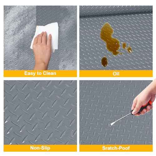 4x6 FT Garage Floor Mat, 2.8mm Thickened Flooring Roll Diamond Plate PVC Rubber Trailer Mat, Non-Slip Floor Mat for Garage, Warehouse, Gyms, Boats, Pickup Truck, Gray