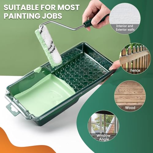 9 Pack 4 Inch Microfiber Paint Roller Set, 6 Pcs Premium Microfiber Rollers with Sturdy Roller Frame, Paint Tray and Tray Liner, Smooth Finish for Walls, Ceilings, Furniture