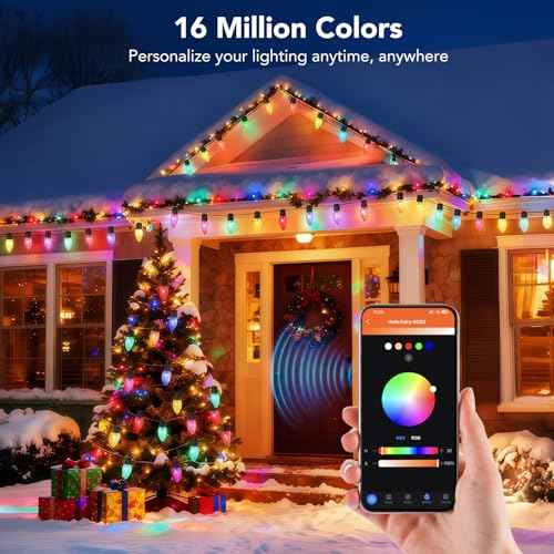 Smart C9 RGB Christmas Lights Outdoor, 66 FT 100 LED Christmas Tree Lights with Music Sync APP Controlled, Waterproof Connectable C9 String Lights for Roofline, Fencing, Balcony & Yard Decor