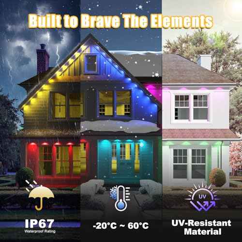 Permanent Outdoor Lights, 50ft RGB+IC Smart LED Lights Outside, IP67 Waterproof Smart Outdoor Decorations with App/Remote Control for Christmas, Halloween, Holiday, Daily, Party